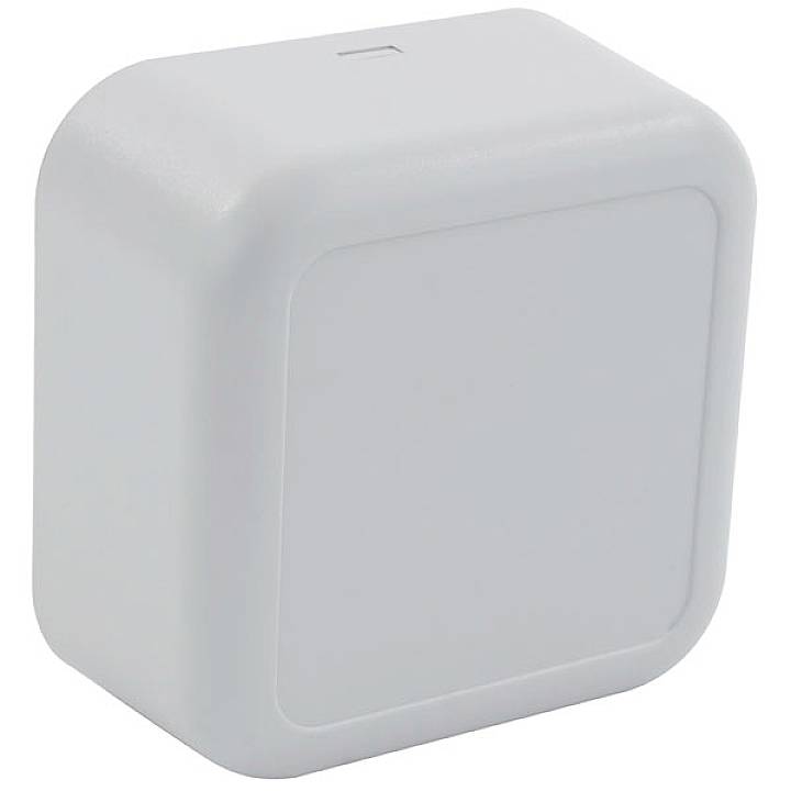 A white, square plastic enclosure with rounded corners, likely an electronic device or accessory.