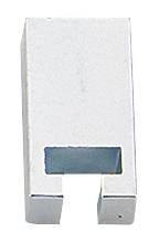 A silver rectangular metal piece with a rectangular cut-out on its underside.