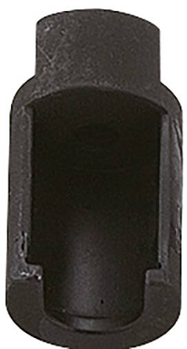 Black metal part with a cylindrical shape and hollow interior, possibly a connecting element or adapter for mechanical applications.