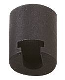 A black cylindrical object with a U-shaped recess at its base.