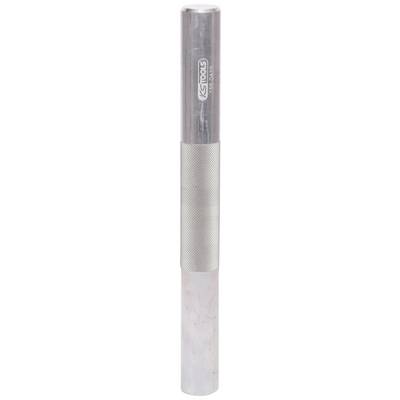 Metallic object in cylindrical form with a rough and smooth surface, possibly a tool handle or a device component.
