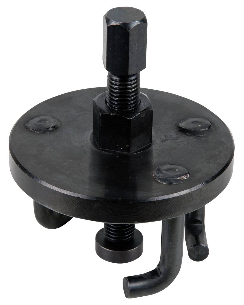 A black metal tool with a round base and three hooks, likely used for disengaging components in technical applications.