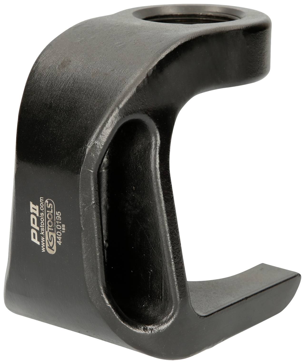 Black metal tool with a hook-shaped design, likely a specialist tool for the automotive industry or machine maintenance.