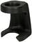 Black metal mounting bracket with an open U-shape and a threaded top, suitable for fixing or supporting components.