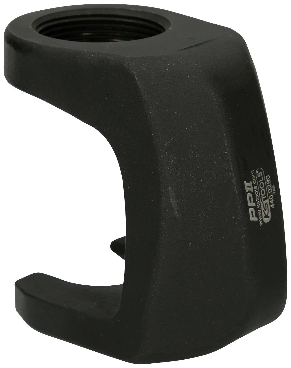 Black adjustable spanner with a rounded handle and open jaw, suitable for specialised mechanical applications.