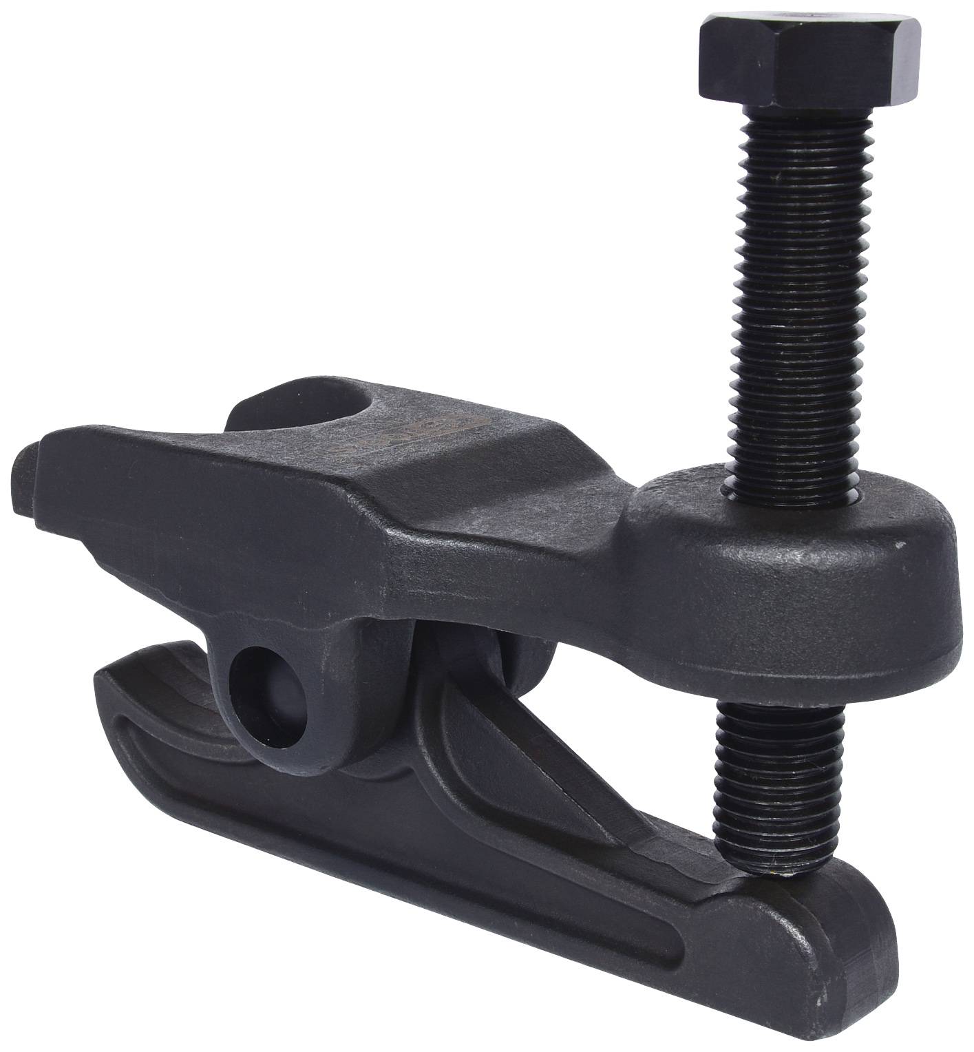 A black G-clamp with a large thread, suitable for securely fixing workpieces in various craft applications.