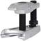 A silver ball joint puller tool with a black screw. It is used to loosen ball joints during repairs.