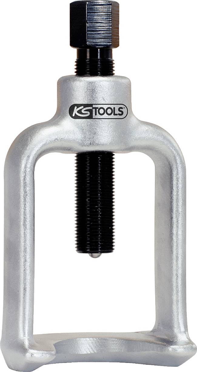 Spring compressor with robust metal frame and screw mechanism, used for securely compressing springs in cars or machinery.