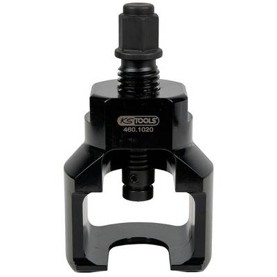 A black ball joint puller with a screw mechanism, used for removing ball joints in vehicle suspension systems.