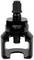 A black ball joint puller with a screw mechanism, used for removing ball joints in vehicle suspension systems.
