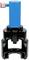 A hydraulic puller with a blue cylinder and black body, used for removing hard-to-access parts.