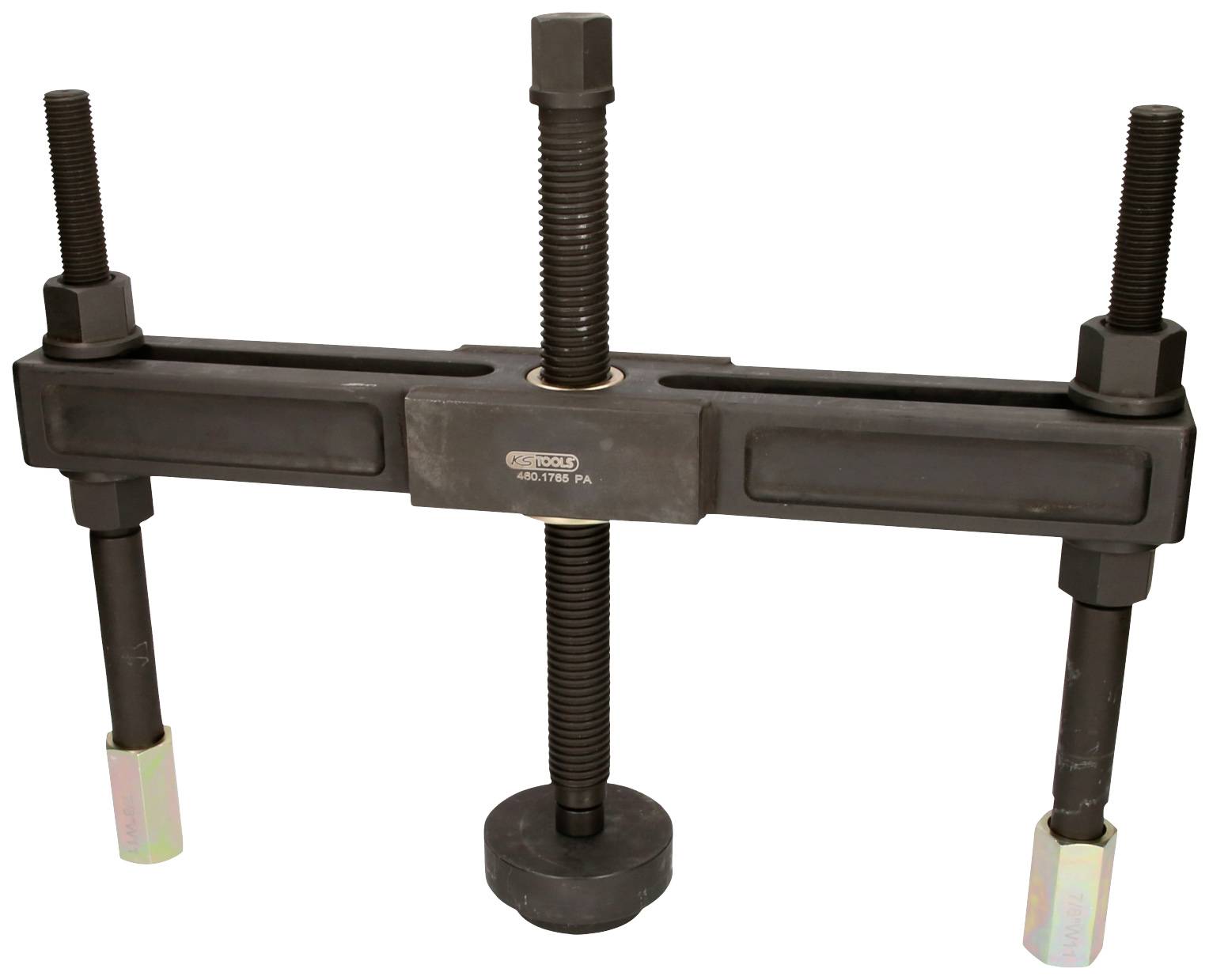 A three-screw puller tool used for removing bearings or gears. Suitable for mechanical repairs.