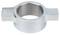 A silver metal part with a round, hollow central section and two lateral wings.
