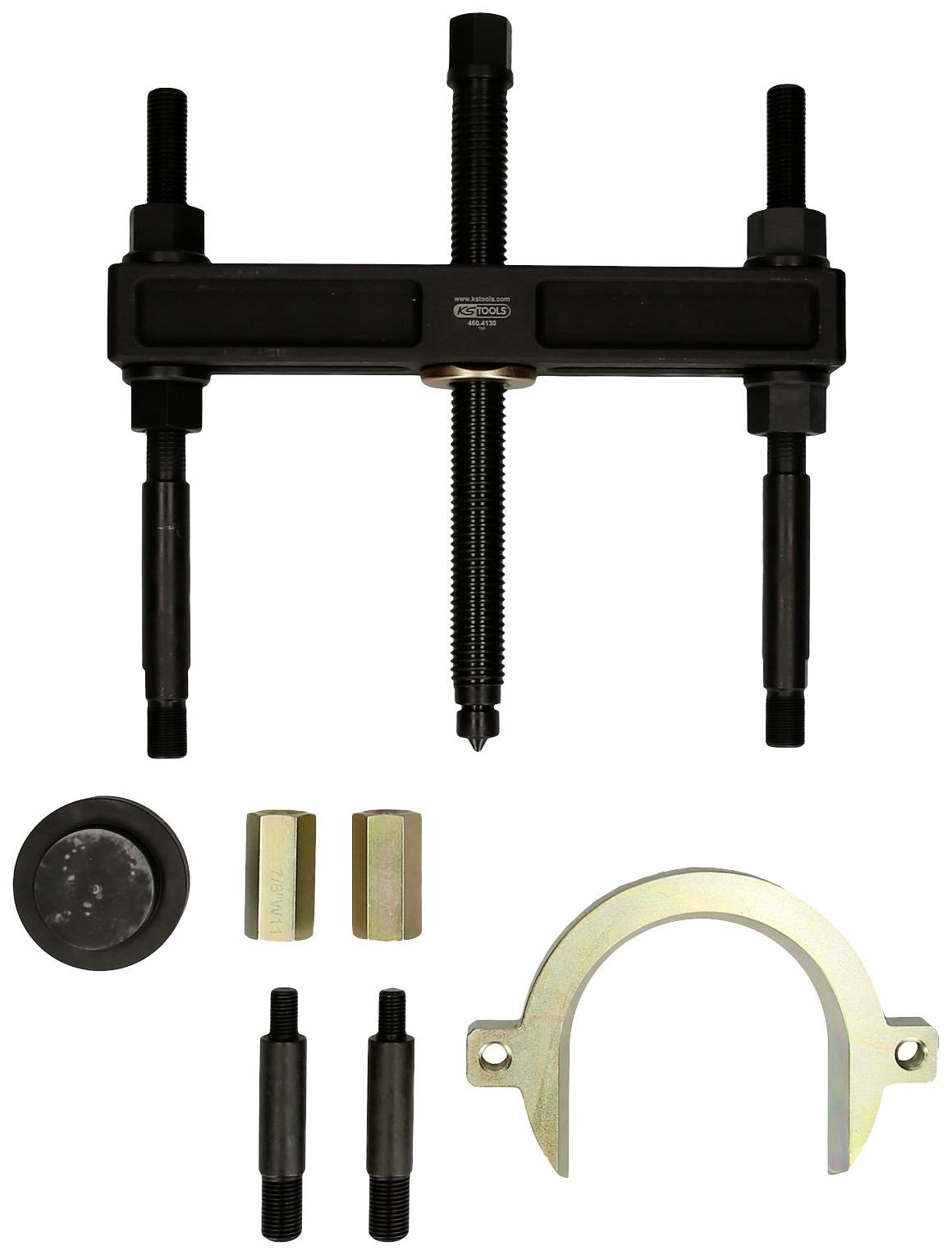 A bearing puller set with various screws and accessories for removing bearings, shown on a white background.