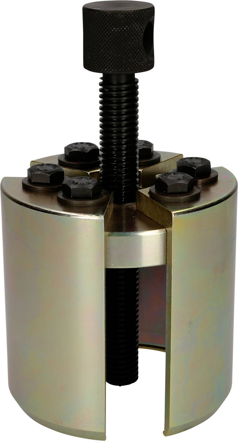 Metal puller with robust screw mechanism, used for removing bearings or bushes in mechanical engineering applications.