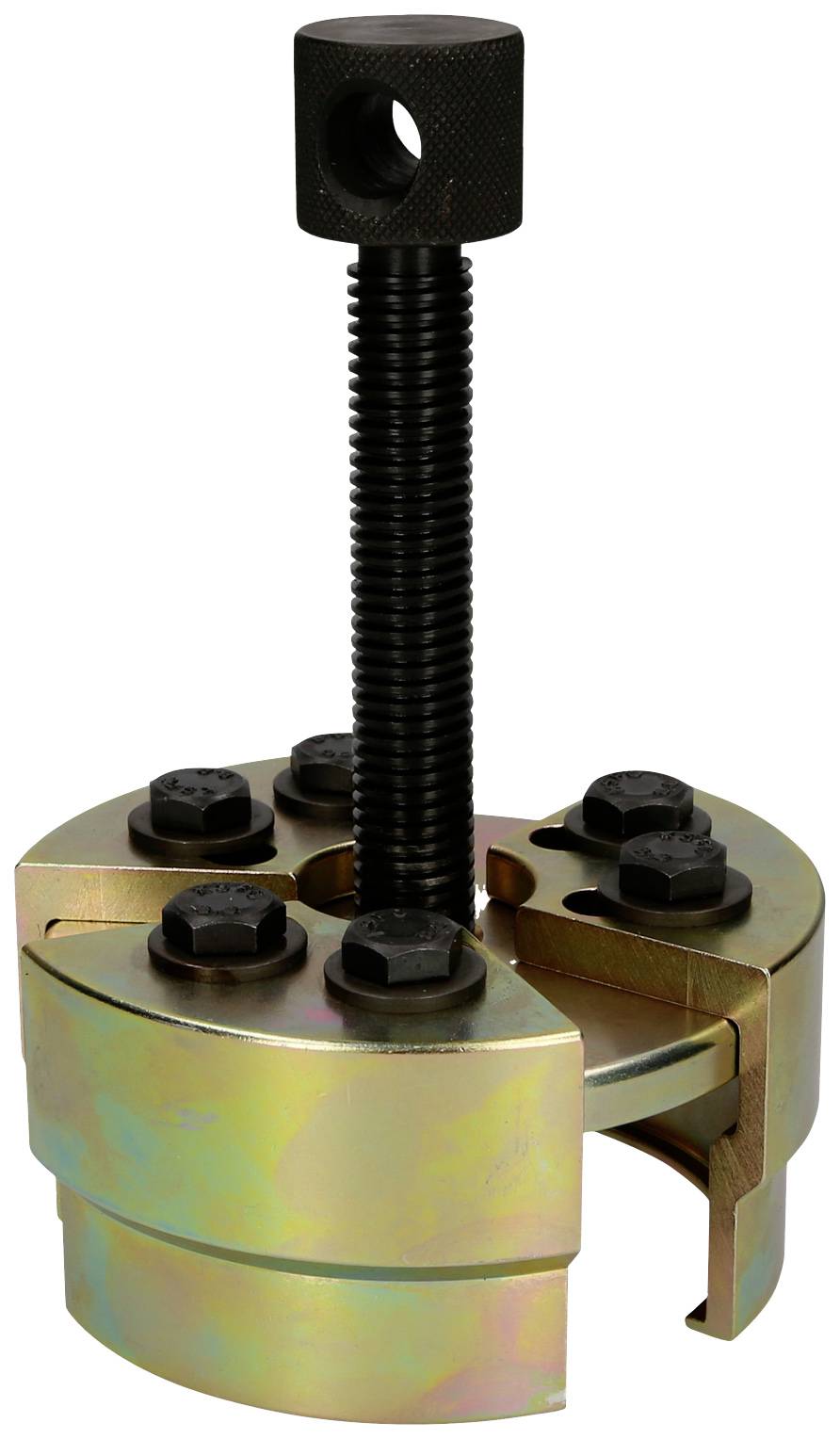 Metal extraction device with threaded shaft, suitable for removing tightly fitted components from mechanical axles.