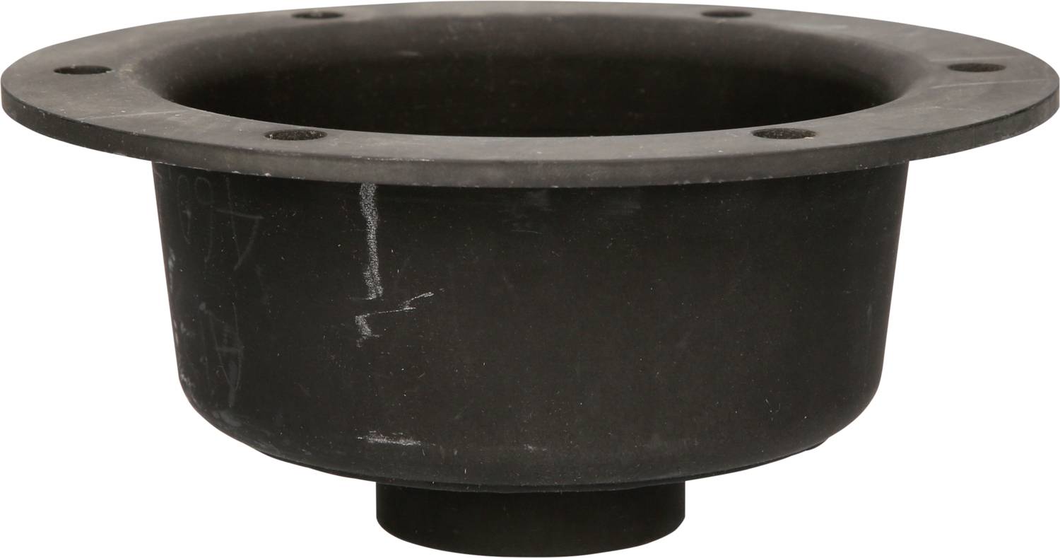 A black, circular flange with multiple holes around the edge for mounting.