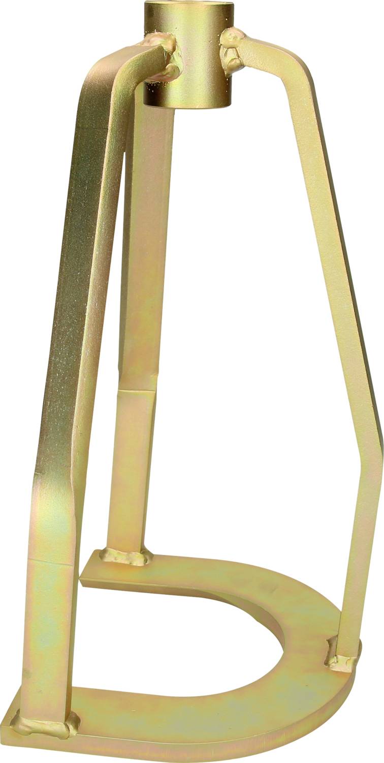 A metal device in a curved form with a golden coating that could serve stabilising or supportive purposes.