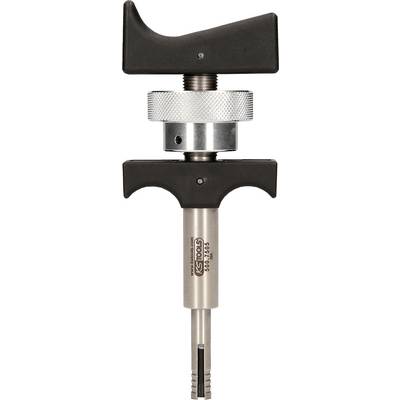 A vice with a rotatable handle and metal jaws, used for precisely holding and adjusting tools or workpieces.