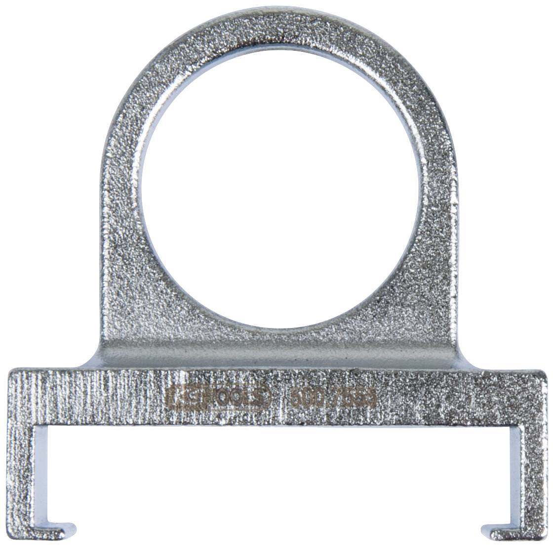 Metal clip with a round hole at the top, likely for cable mounting. Two side hooks are located at the bottom for fastening.