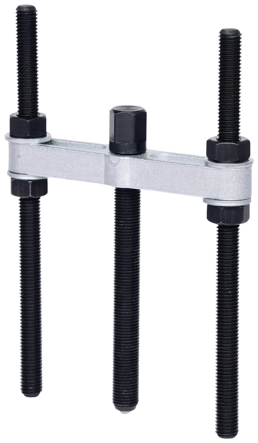 A puller tool with three long threaded screws and a central cross-bridge for removing bearings or gears.