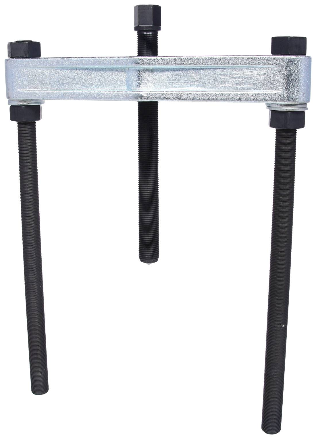 A three-legged puller with a medium-length threaded spindle and two side arms, used for removing bearings or gears.