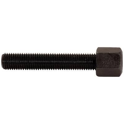 Black screw with thread and hexagonal head, horizontally aligned.