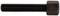 A black hexagonal set screw with continuous threads, positioned horizontally, against a white background.