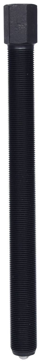 Long black threaded screw bolt with a cylindrical shape, presumably made of metal, displayed against a white background.