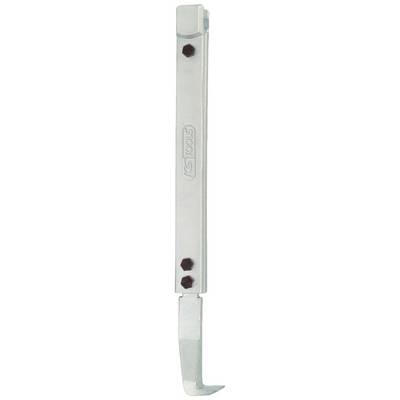 Long, silver metal hook with two screw fastenings, possibly a tool for lifting or access applications.