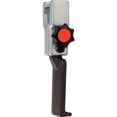 Metal device holder with black handle and red rotary knob for attachment.
