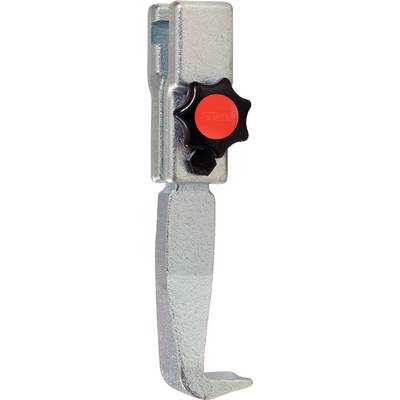 Metal clip with a red rotary knob, likely for securing or adjusting materials.