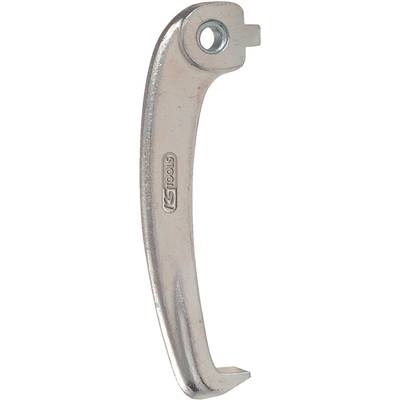 A silver metal tyre lever with a curved shape and rounded edges is commonly used for removing bicycle tyres.