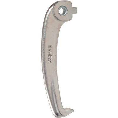 Metallic tyre lever with a curved shape and a hole at the upper end, suitable for use in tyre fitting.
