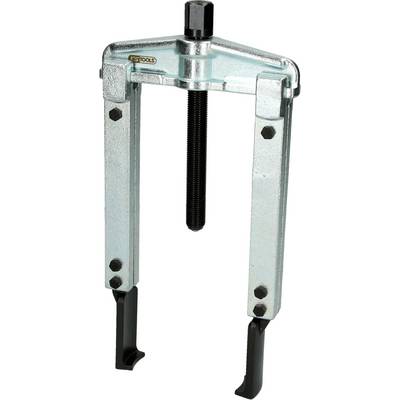 Two-legged puller with adjustable arms and central threaded spindle, used for removing bearings or gears.