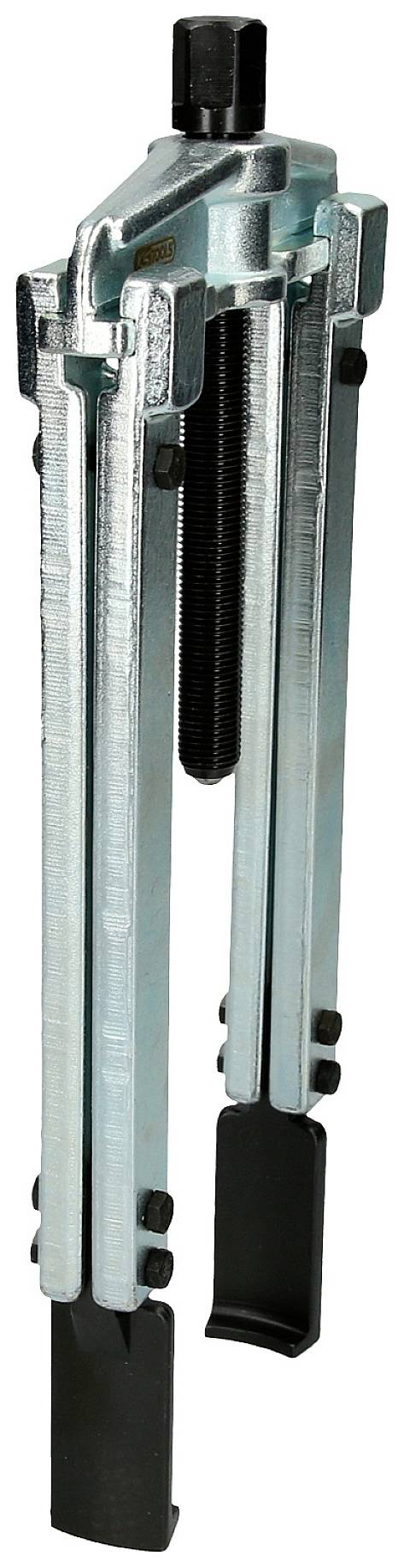 'Two-legged metal puller with screw thread, suitable for removing bearings or gears.'