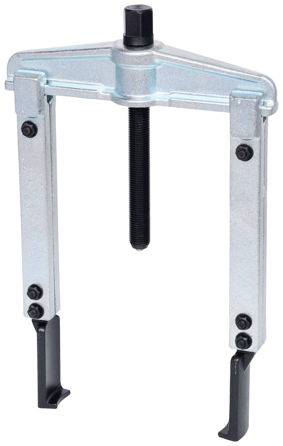 Two-armed metal puller with a central screw, used for removing stuck parts.