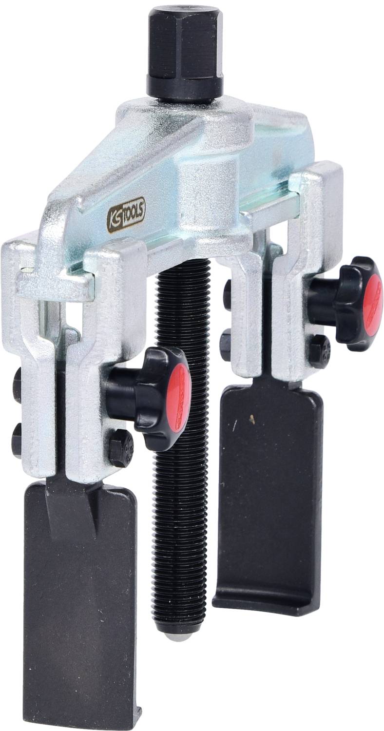 A mechanical puller with a central screw and two hooks aligned on an axle, for dismantling bearings.