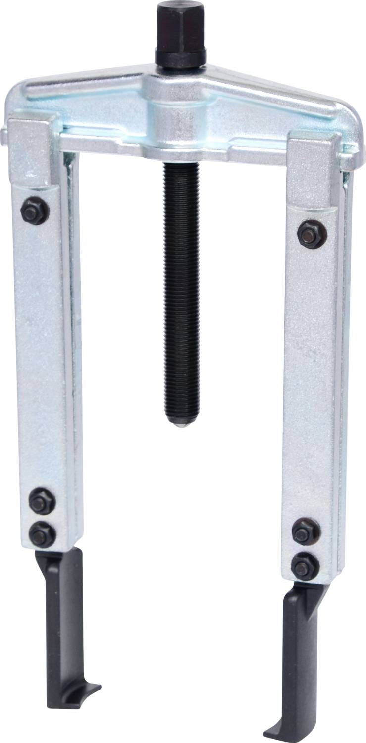 Two-legged puller with medium spindle, metal construction, suitable for dismantling bearings or similar components.