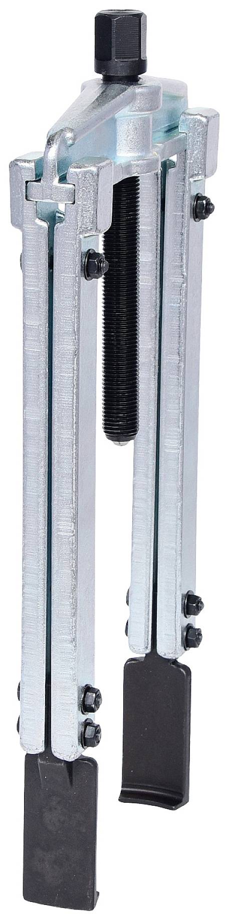 A three-arm puller made of metal, used for removing tightly fitted parts such as gears or bearings in mechanical applications.