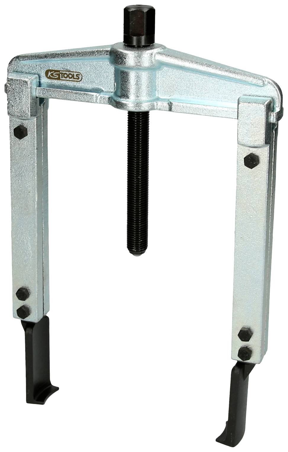 Two-armed metal puller with screw for mounting or dismounting bearings or gears.