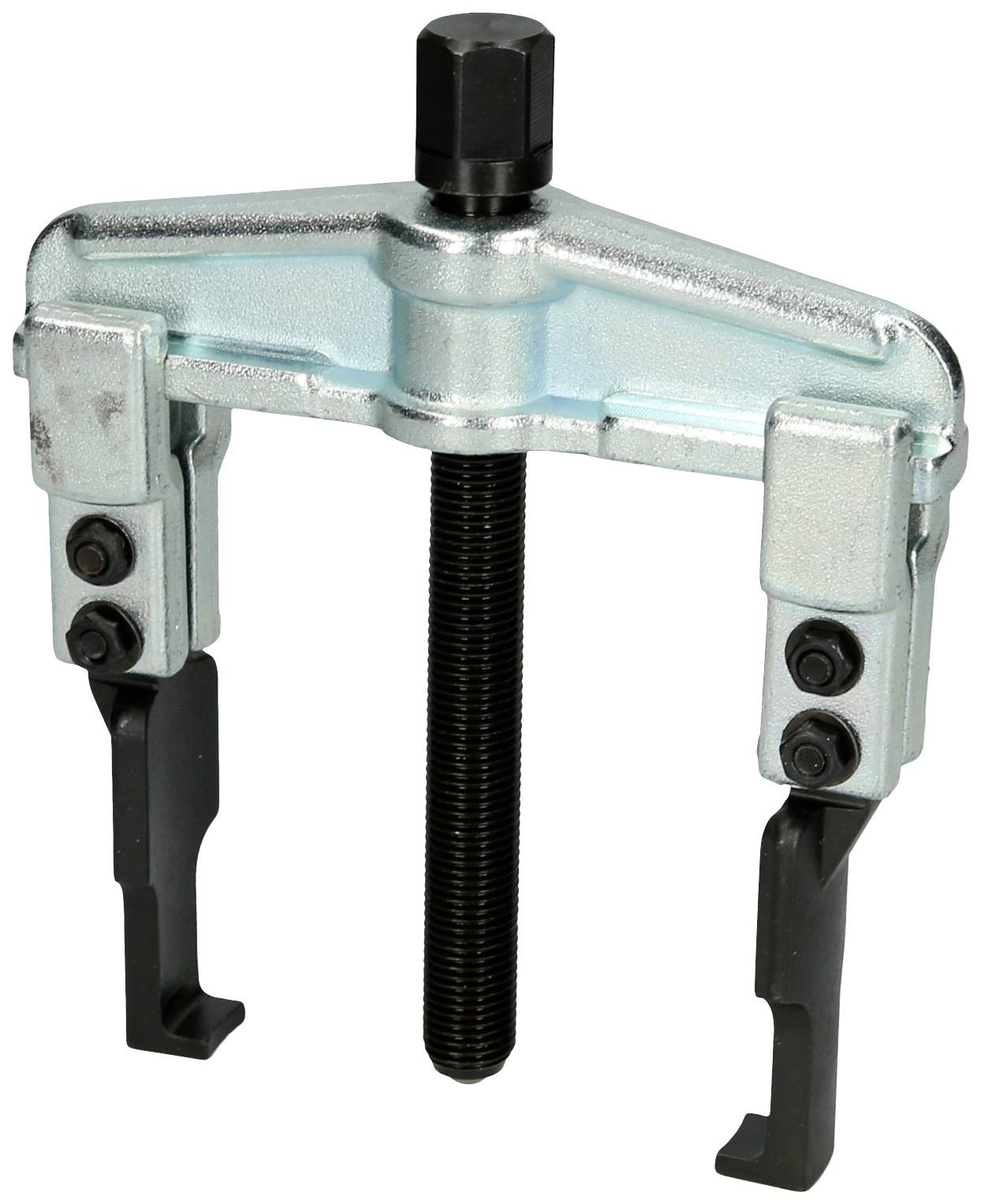 Two-arm metallic puller with a central screw, used for removing bearings or gears.