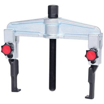 A silver-coloured puller with two red handles and a central screw, used for removing bearings or gears.