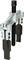 Two-legged puller with screw mechanism, used for removing bearings or gears. Metallic structure with black handle.