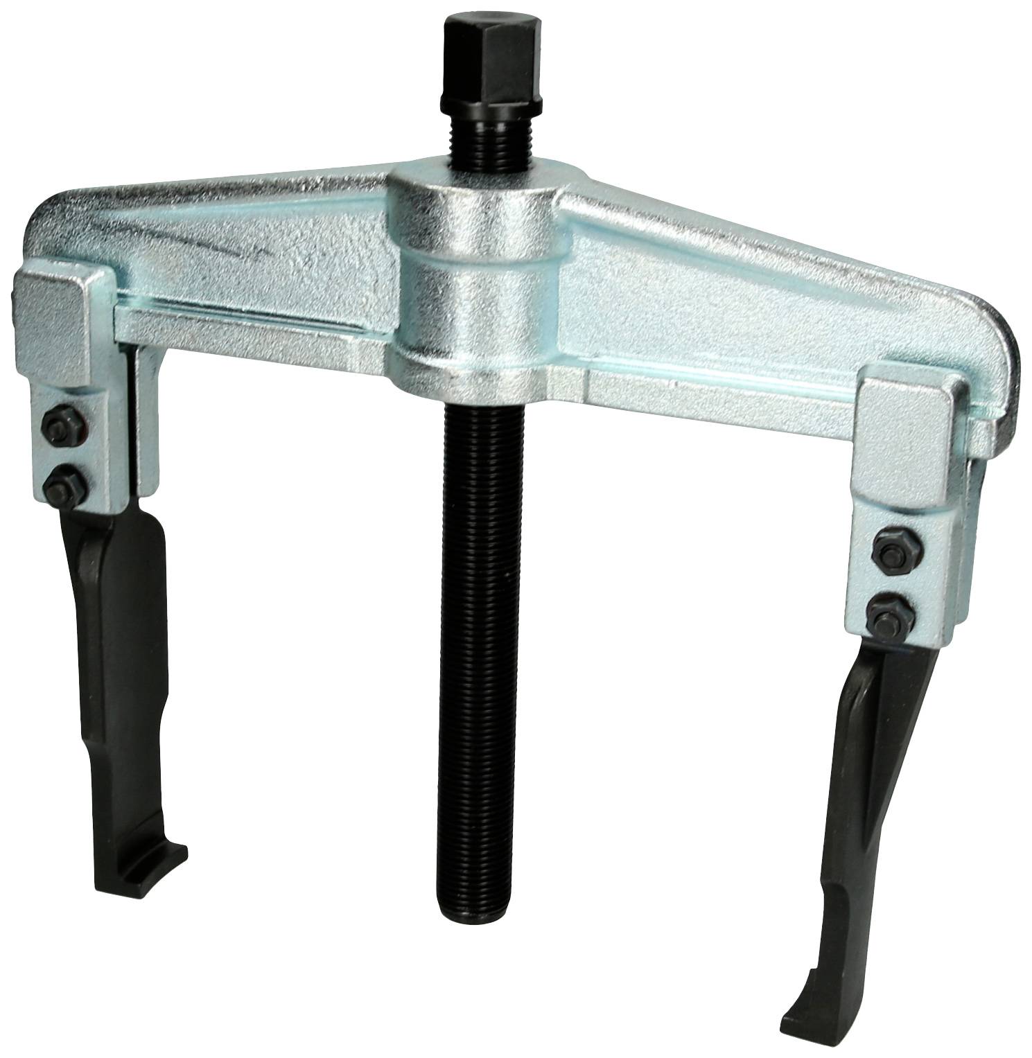 Two-armed metal puller, used for removing tight-fitting parts such as gears or ball bearings from a shaft.