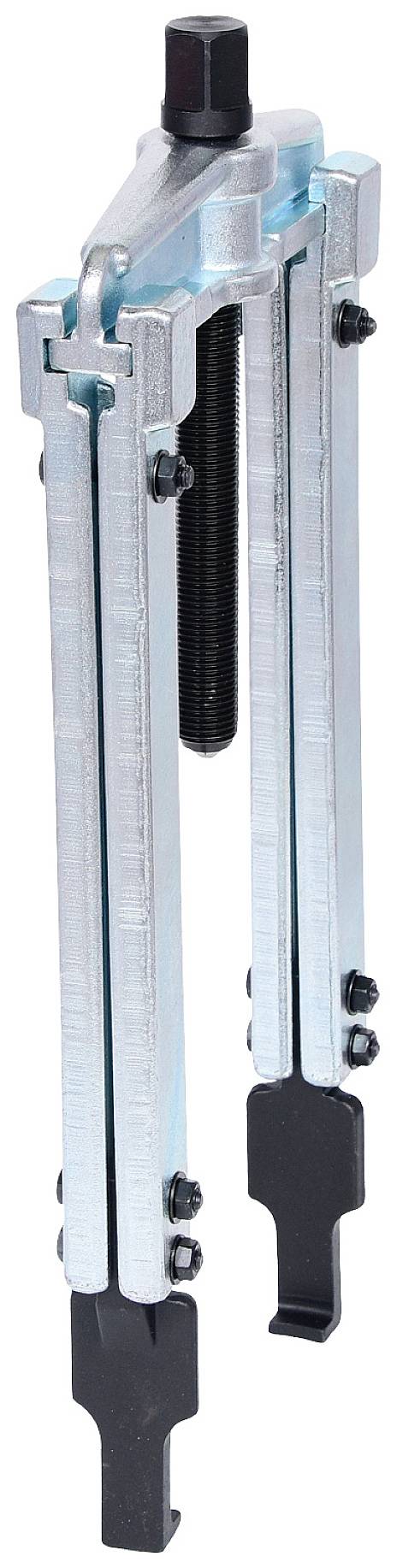 A three-armed metal puller, used for removing stuck parts such as gears or bearings from shafts in machinery.