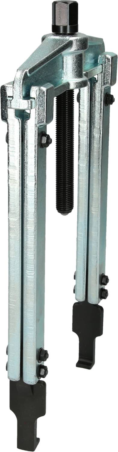 A two-legged puller with adjustable arms, suitable for removing bearings or gears, in metallic construction.