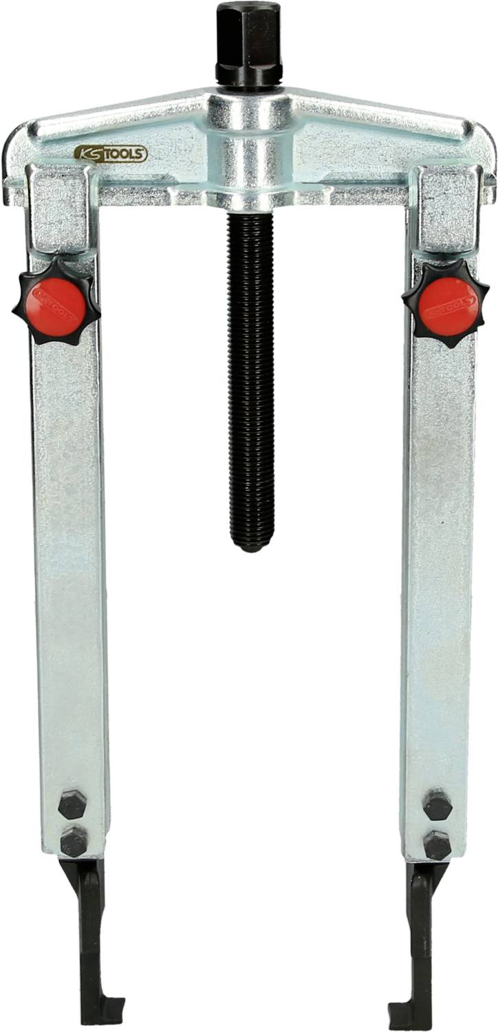 Two-legged puller with adjustable arms and a screw in the centre, used for removing bearings or gears.