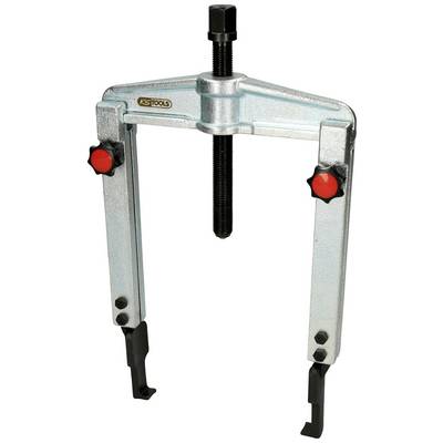 Two-arm metal puller with handles and red screws, used for removing tightly fitted components.
