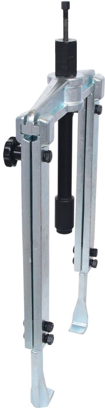 Two-armed puller, used for removing bearings or gears. Metal construction with adjusting screws to modify the gripping width.